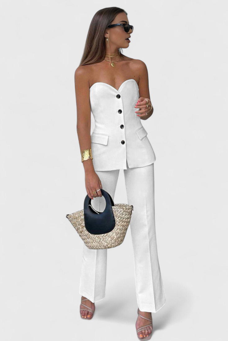 Natalia Sleeveless Minimalist Ensemble with Flared Trousers