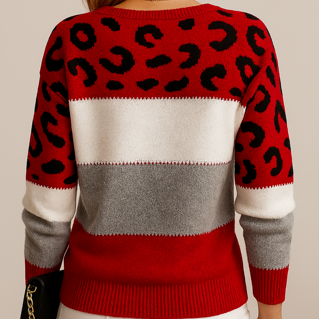 Ornella | Leopard-Yoke Color-Block Sweater