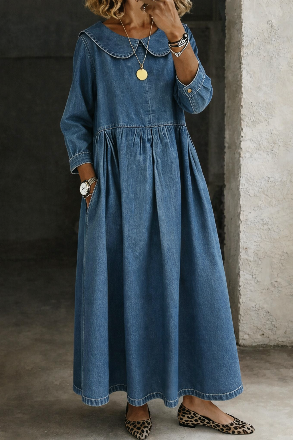 Alma | Peter Pan Collar Denim Dress