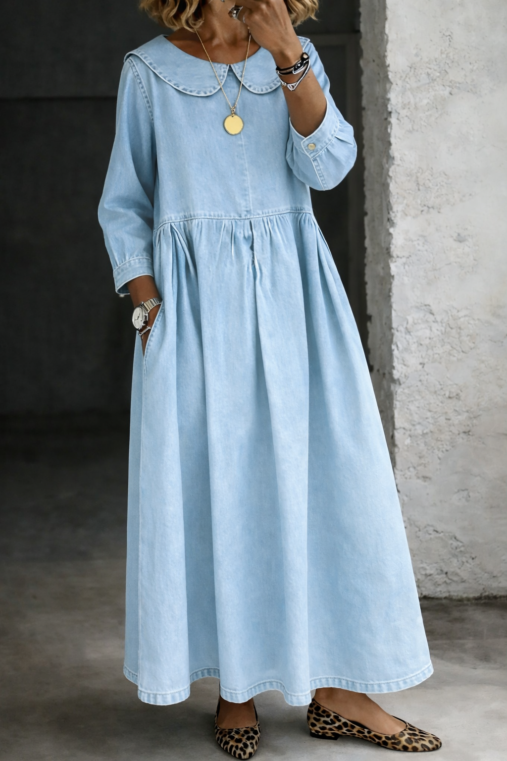 Alma | Peter Pan Collar Denim Dress