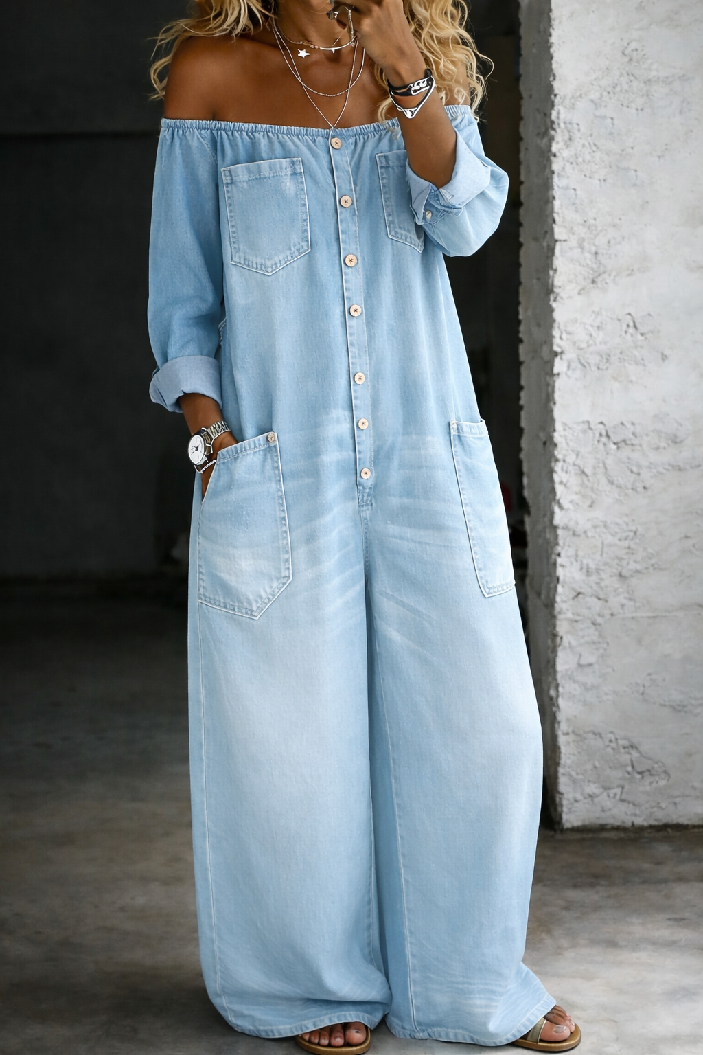Sandra | Long-Sleeve Off-Shoulder Jumpsuit