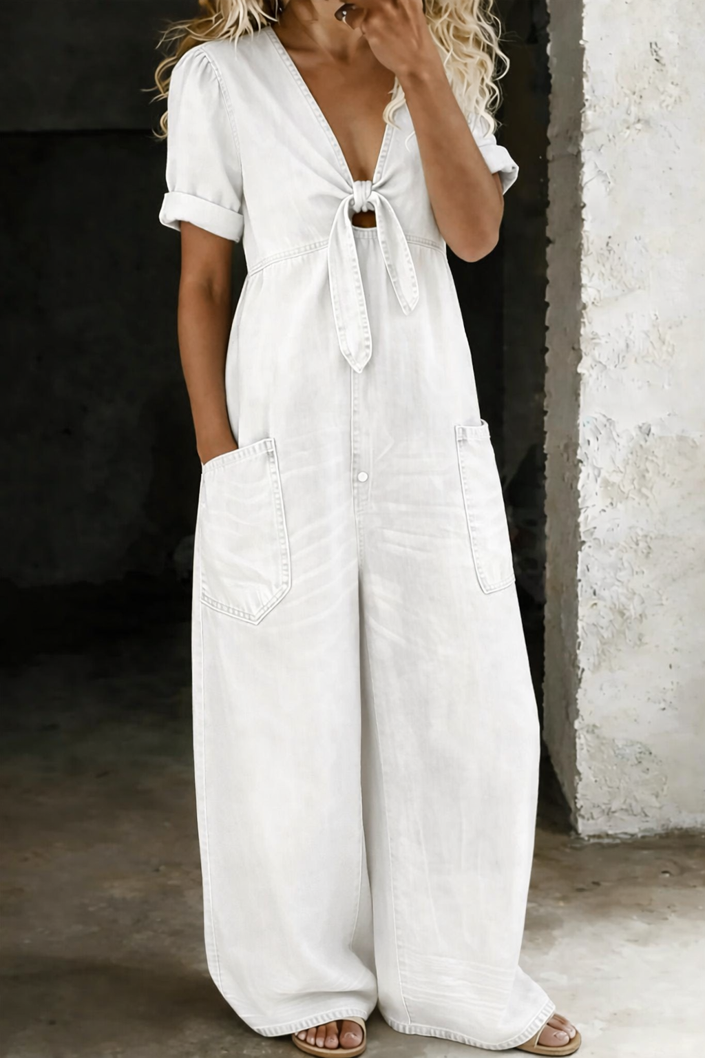Rosalba | Short-Sleeve V-Neck Jumpsuit