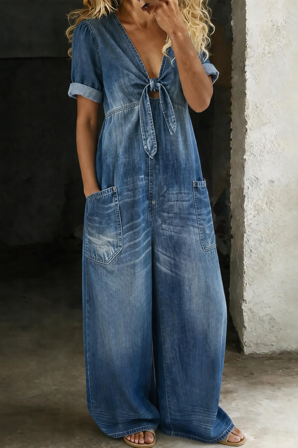 Rosalba | Short-Sleeve V-Neck Jumpsuit