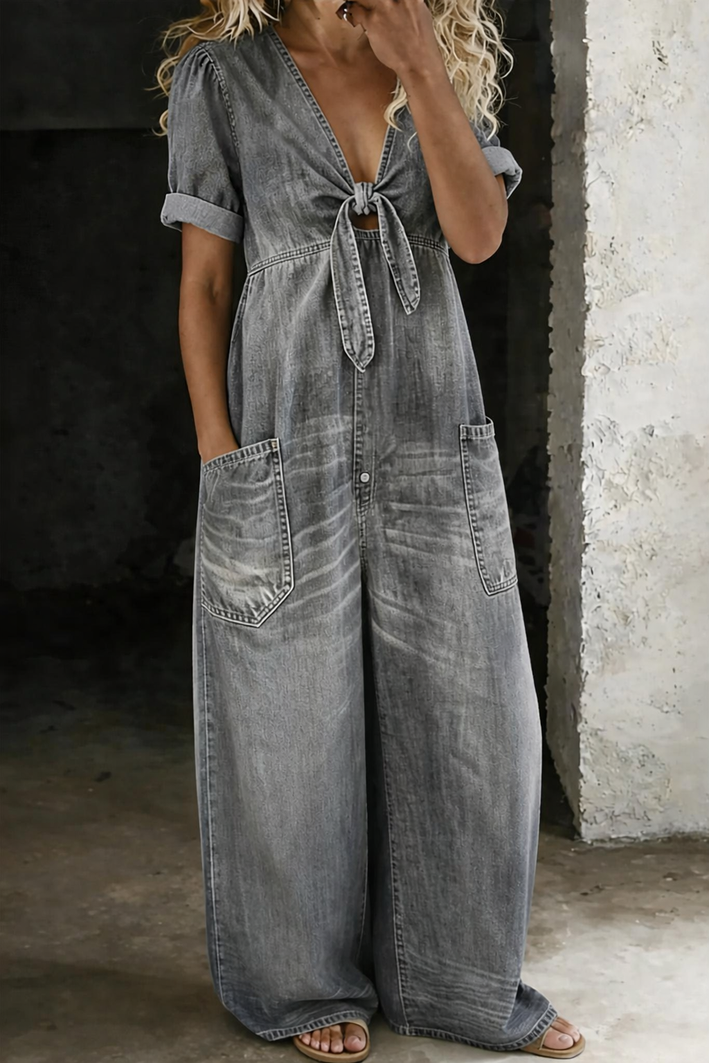 Rosalba | Short-Sleeve V-Neck Jumpsuit