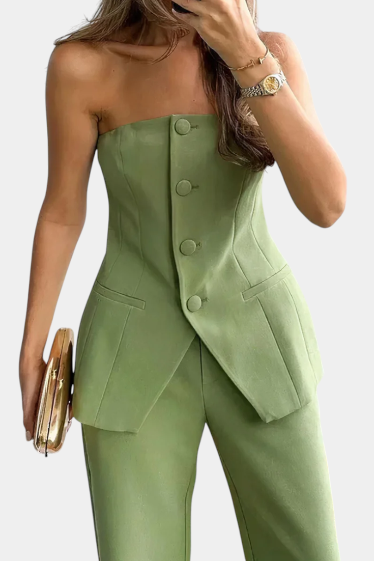Gloria Strapless Set with High-Waisted Wide-Leg Pants