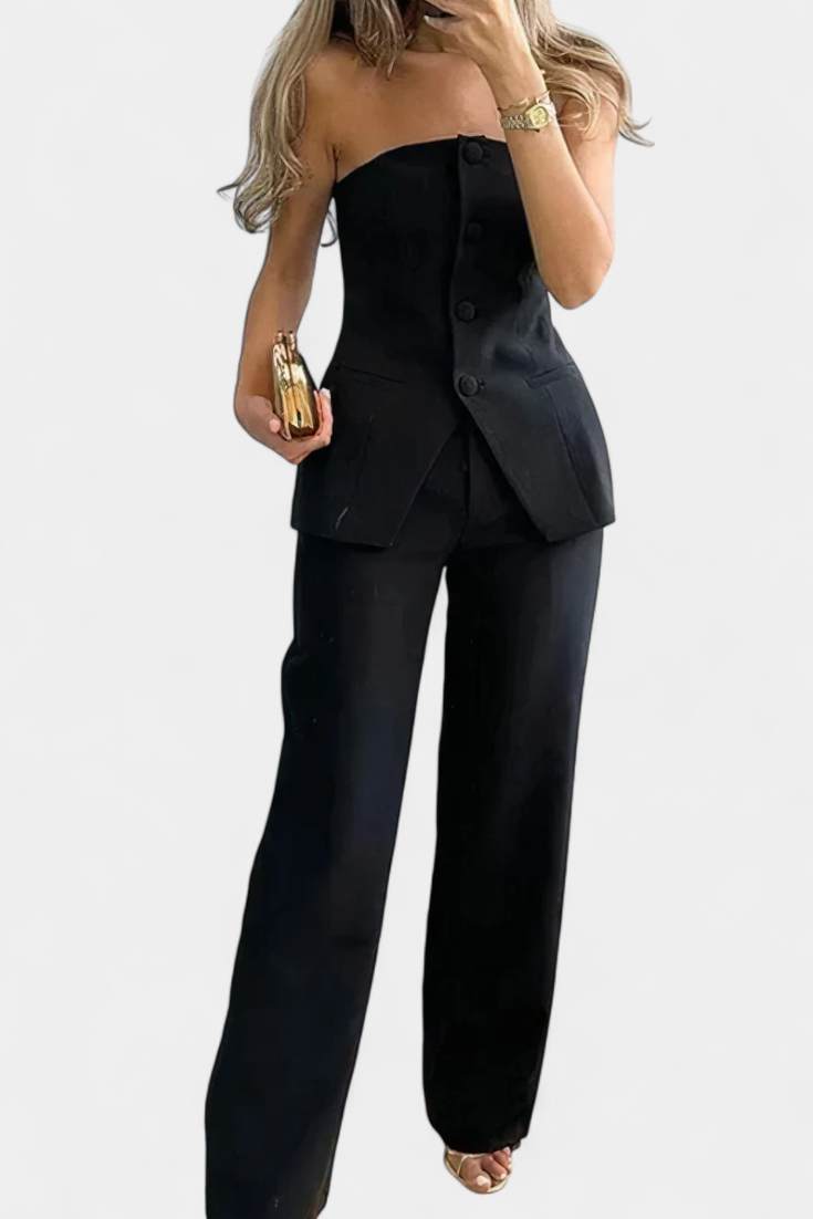 Gloria Strapless Set with High-Waisted Wide-Leg Pants