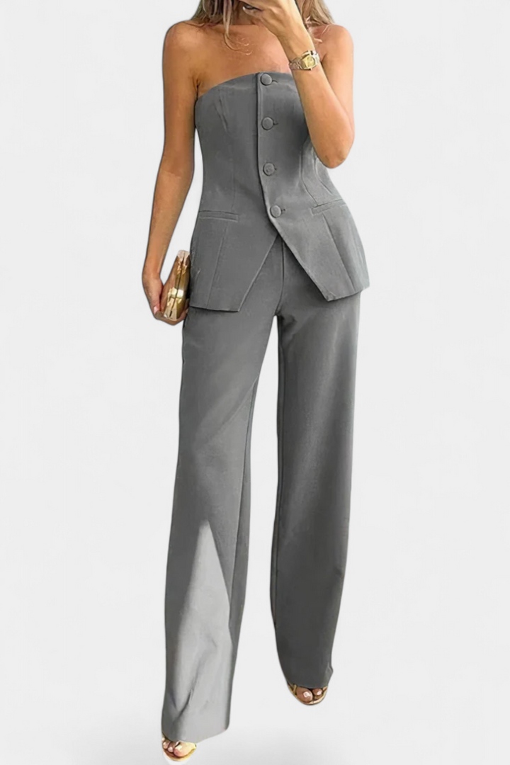Gloria Strapless Set with High-Waisted Wide-Leg Pants