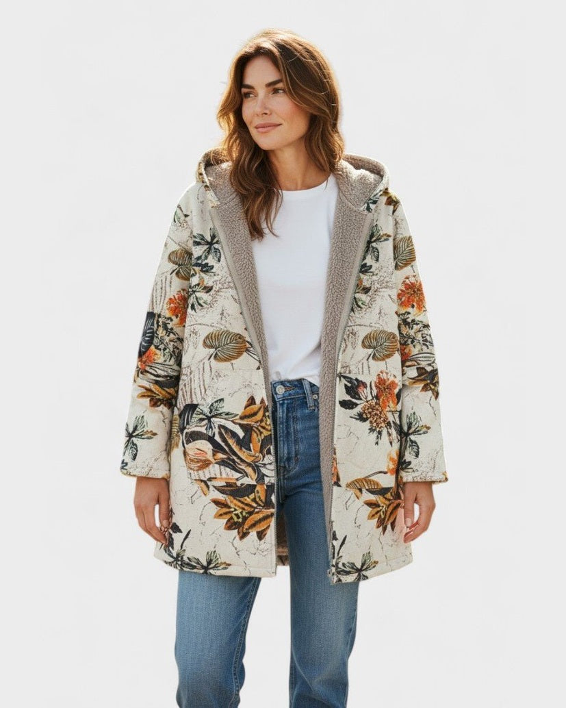 Diana | Boho Floral Hooded Sherpa Jacket