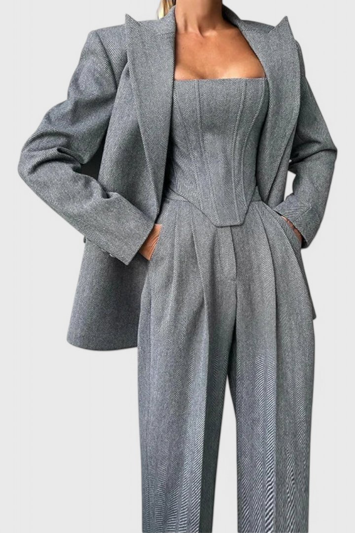 Livia Three-Piece Suit Ensemble Featuring a Tailored Corset