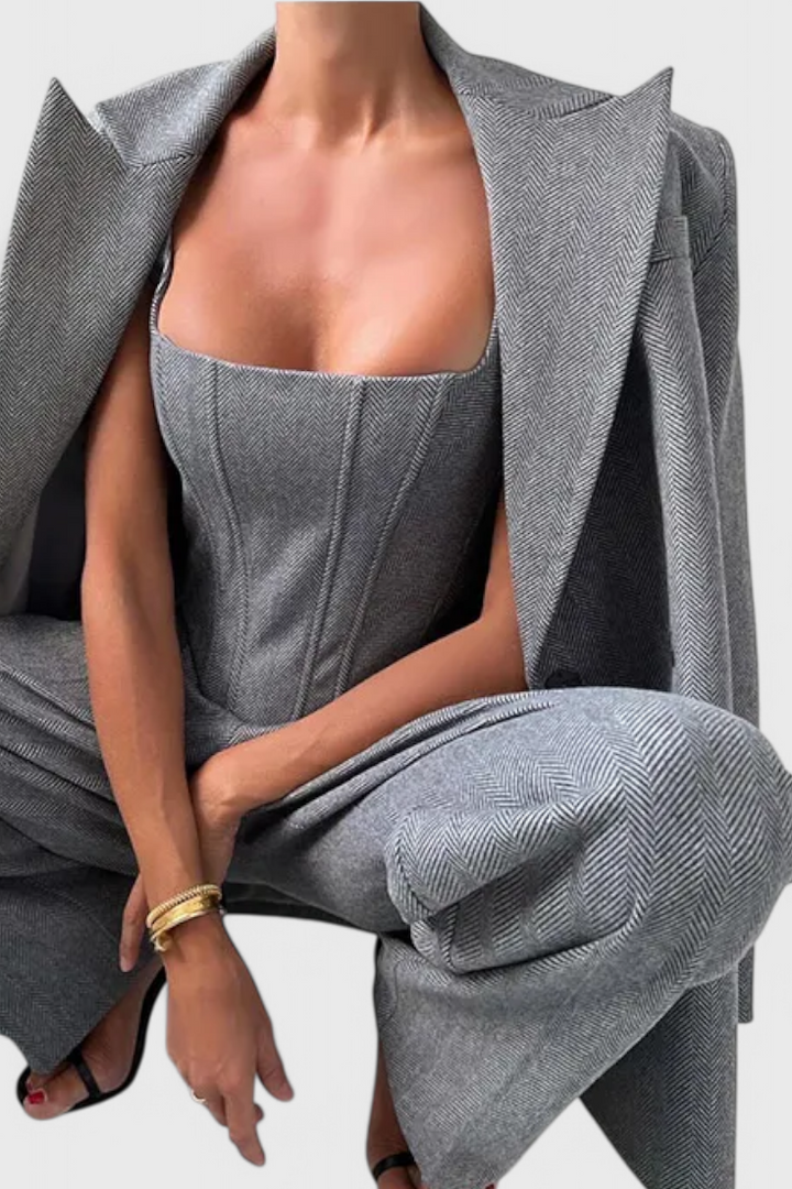 Livia Three-Piece Suit Ensemble Featuring a Tailored Corset