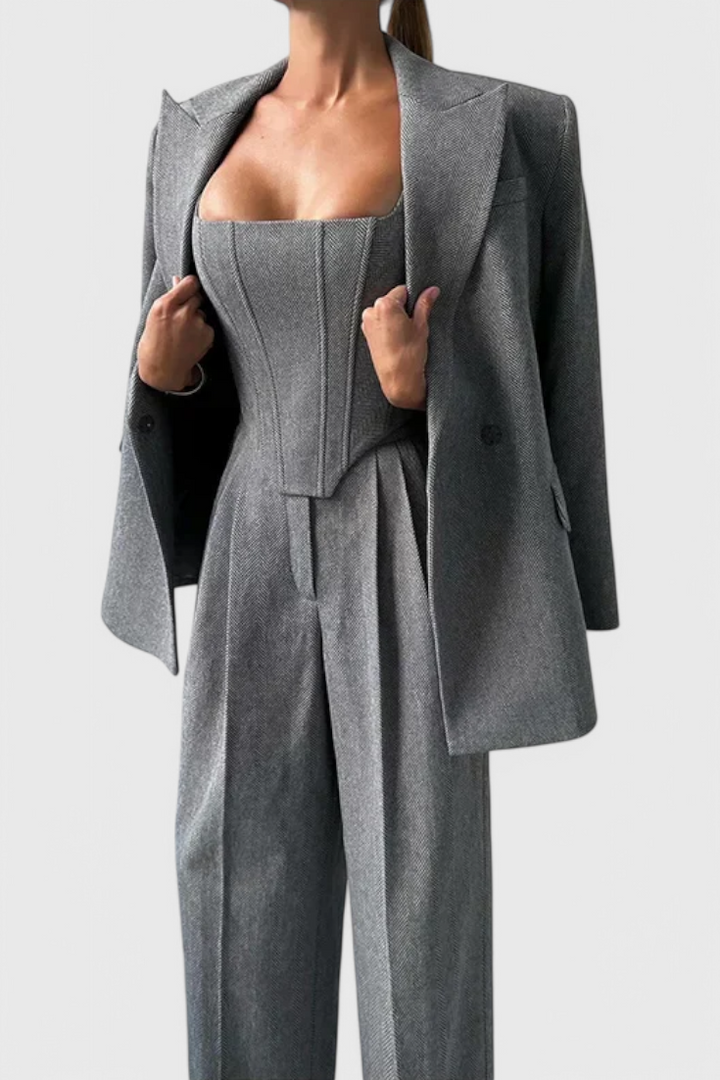 Livia Three-Piece Suit Ensemble Featuring a Tailored Corset