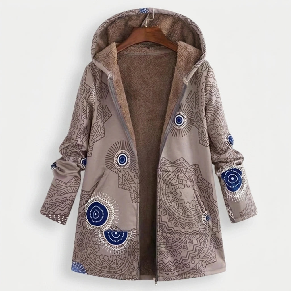 Delfina | Neutral Patterned Fleece Coat