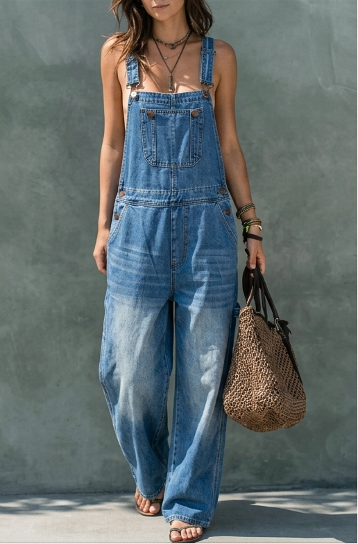 Marta | Elastic-Waist Denim Overalls