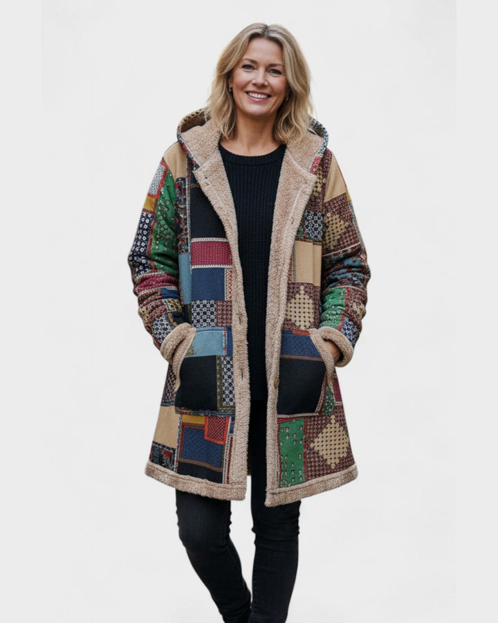 Aurora | Earth-Tone Patchwork Fleece Pullover