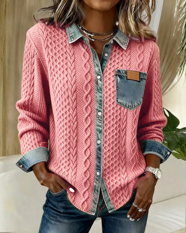 Immacolata | Pink Knitted Denim Sweater