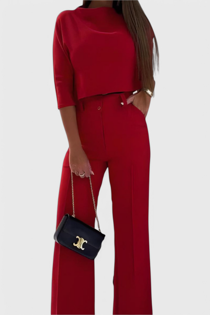 Gelsomina 3/4 Sleeve Top with Wide Leg Pants Ensemble