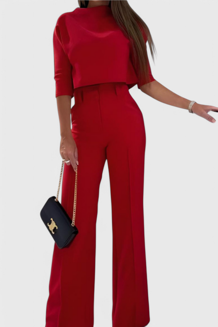Gelsomina 3/4 Sleeve Top with Wide Leg Pants Ensemble