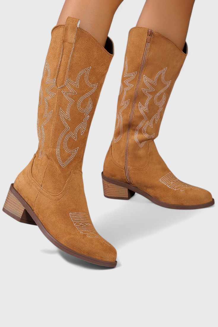Clelia Suede Western Boots with Timeless Stitch Detail