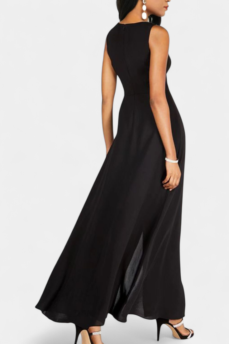 Arianna Two-Tone Sleeveless Layered Long Set with Flared Pants