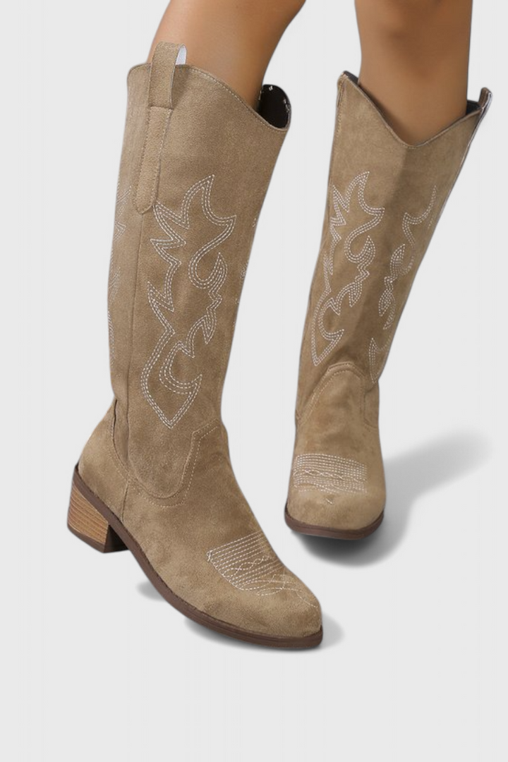 Clelia Suede Western Boots with Timeless Stitch Detail