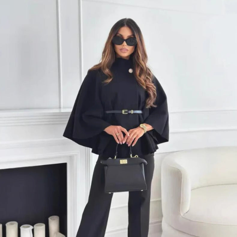 Regina - Cozy High Neck Buttoned Coat