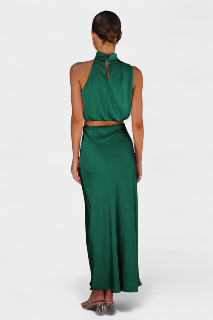Miranda Two-Piece Draped Halter Neck Set with Open Back Design