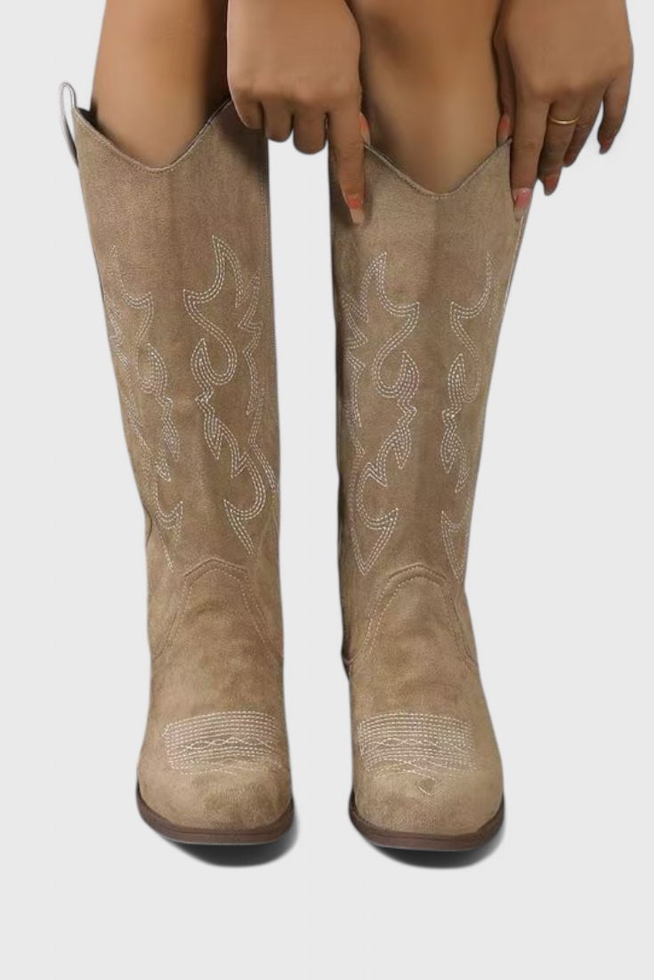 Clelia Suede Western Boots with Timeless Stitch Detail