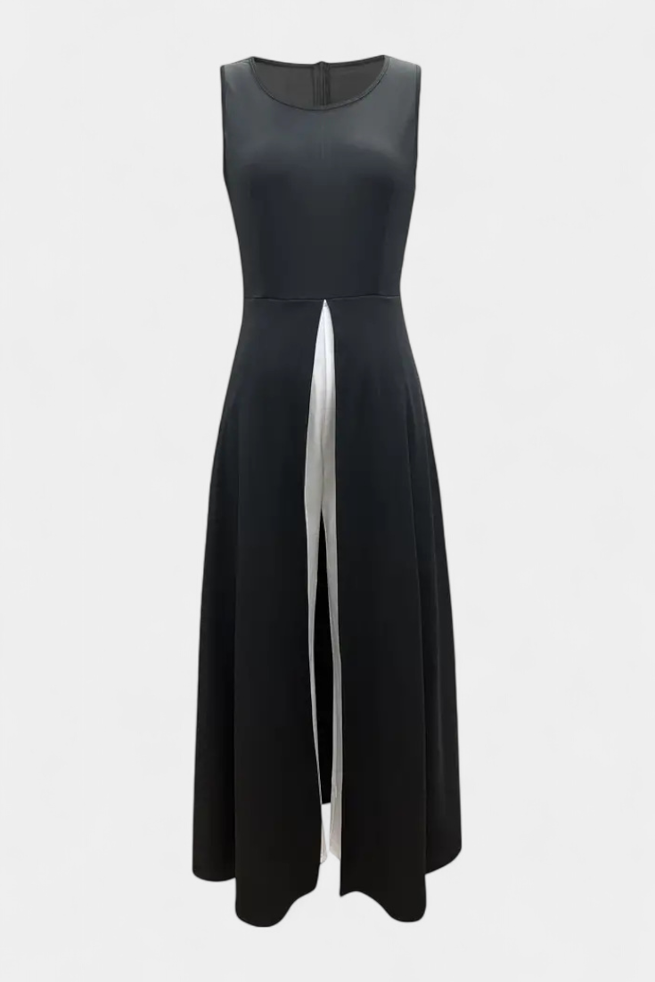 Arianna Two-Tone Sleeveless Layered Long Set with Flared Pants