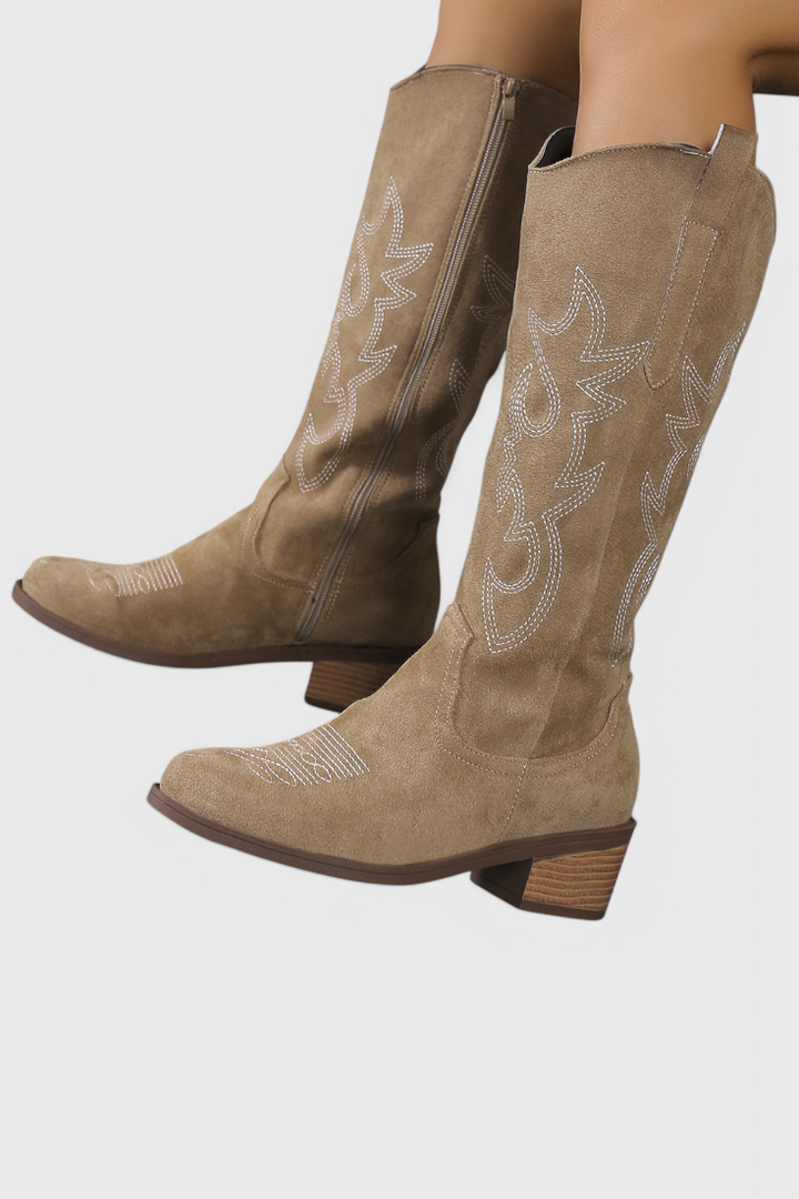 Clelia Suede Western Boots with Timeless Stitch Detail