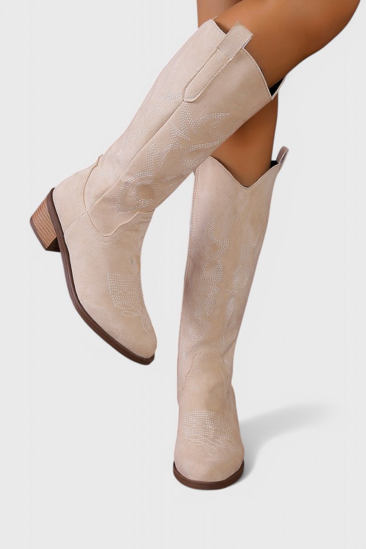 Clelia Suede Western Boots with Timeless Stitch Detail