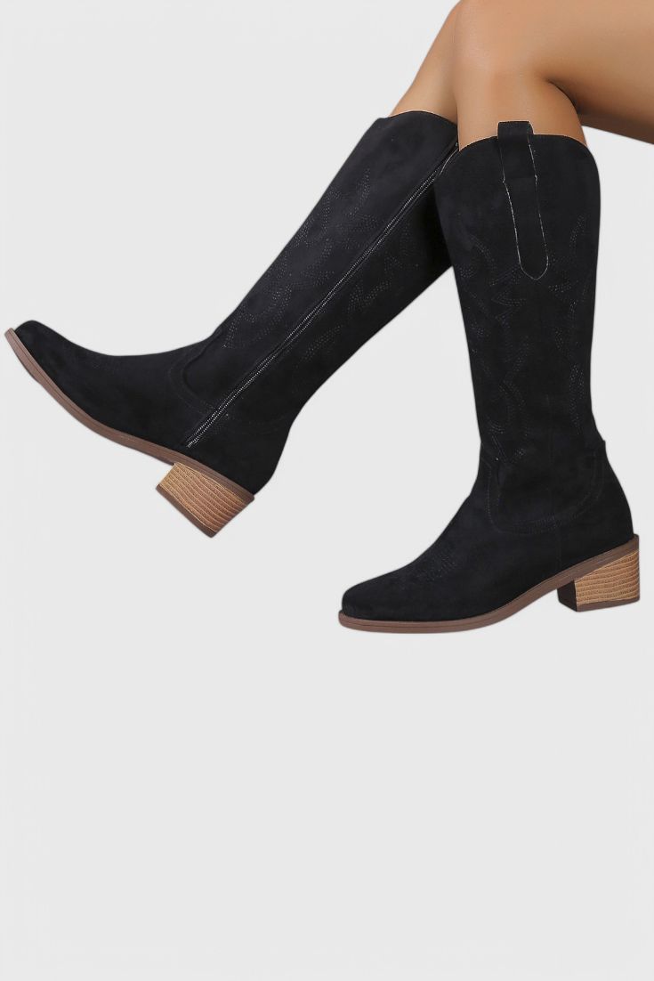 Clelia Suede Western Boots with Timeless Stitch Detail