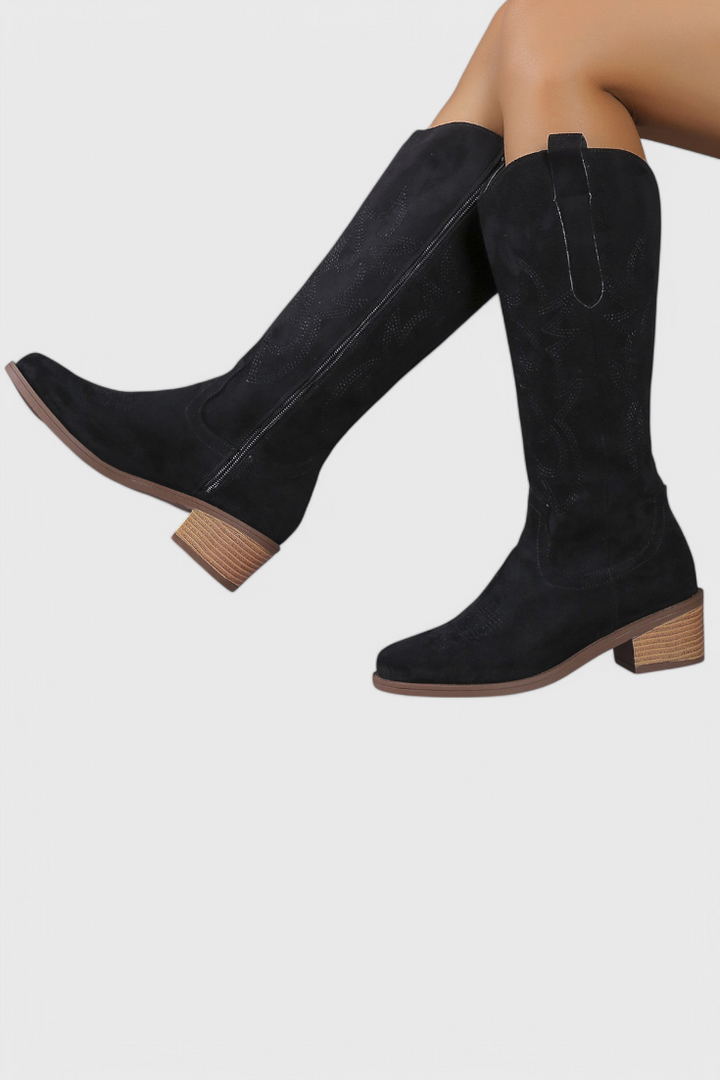 Clelia Suede Western Boots with Timeless Stitch Detail