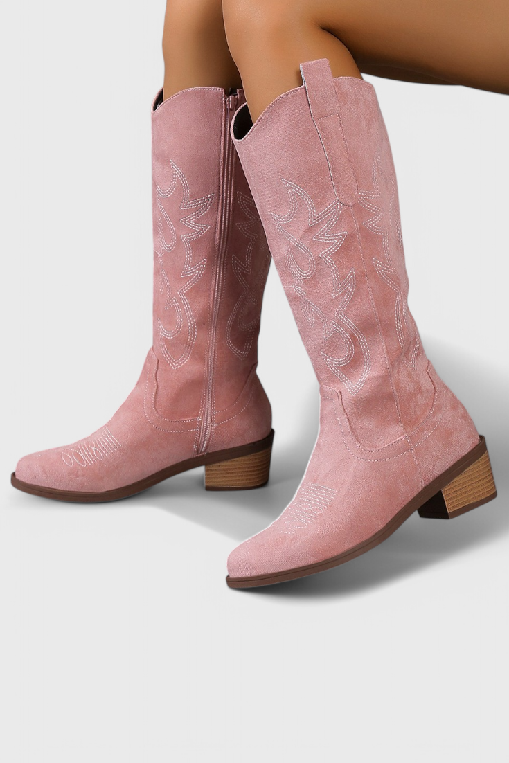 Clelia Suede Western Boots with Timeless Stitch Detail