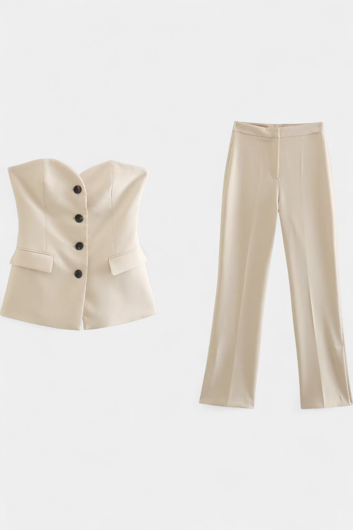 Natalia Sleeveless Minimalist Ensemble with Flared Trousers