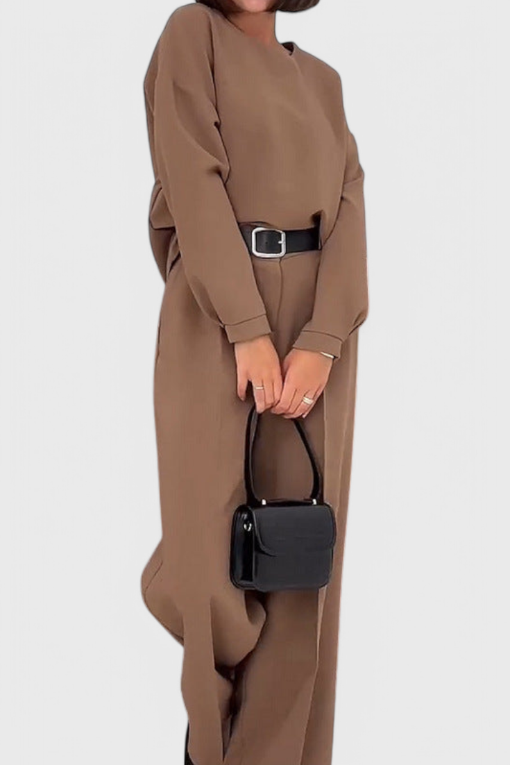 Piera Relaxed Long Sleeve Ensemble with Flared Pants