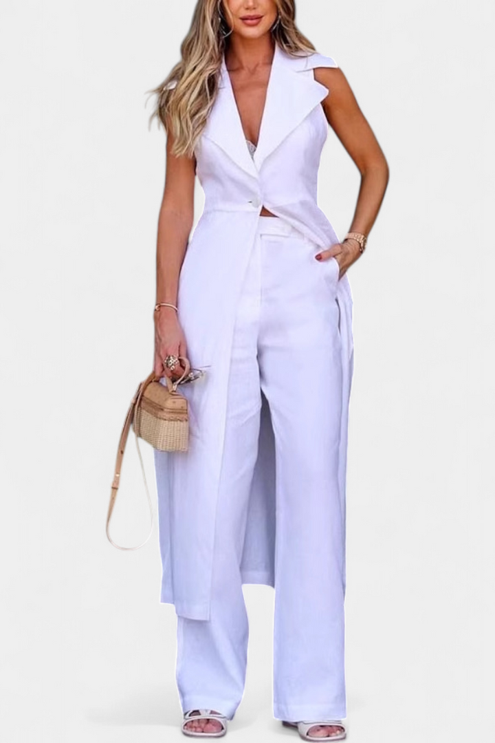 Lisa Outfit Featuring Long Vest and Classic Trousers