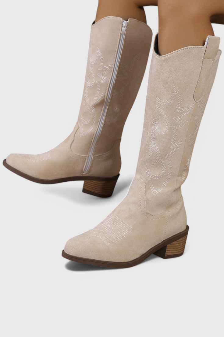 Clelia Suede Western Boots with Timeless Stitch Detail