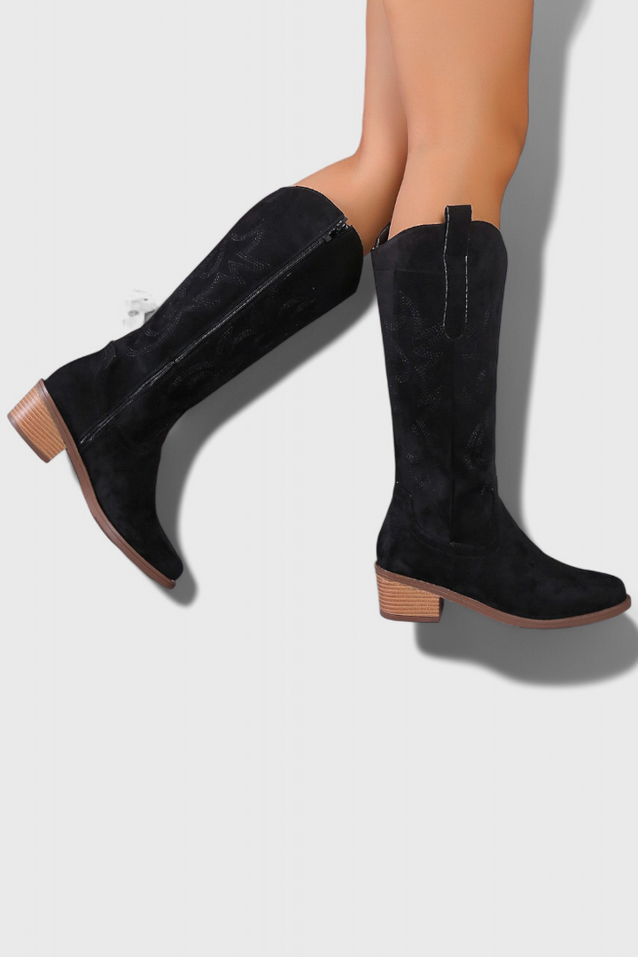 Clelia Suede Western Boots with Timeless Stitch Detail