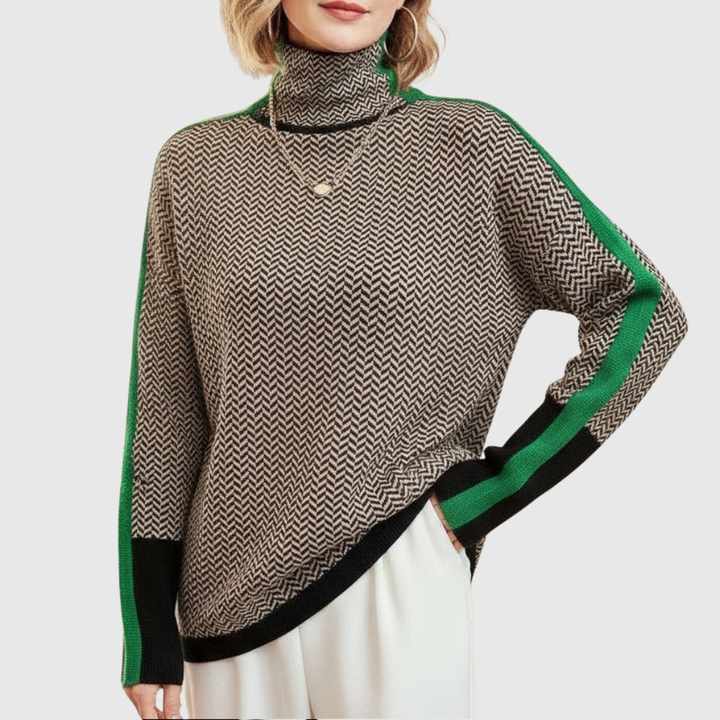 Ilenia | Luxe Herringbone Mock-Neck Sweater
