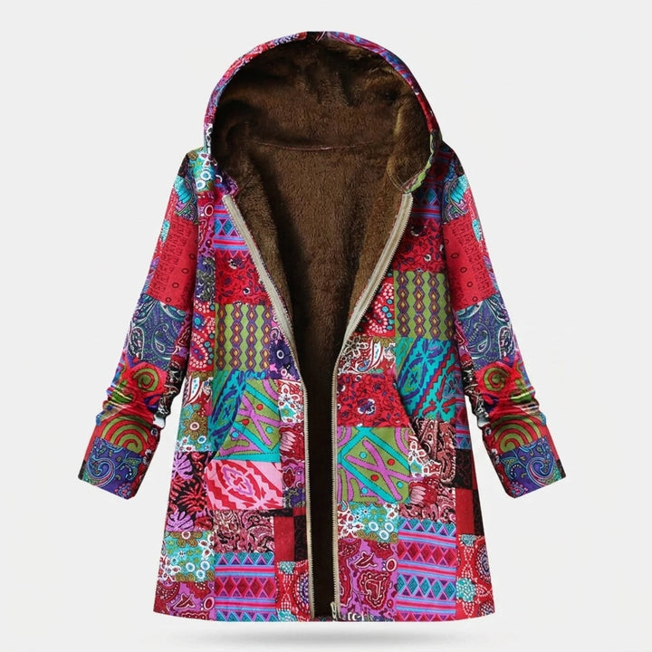 Anna | Pink Patchwork Hooded Fleece Jacket