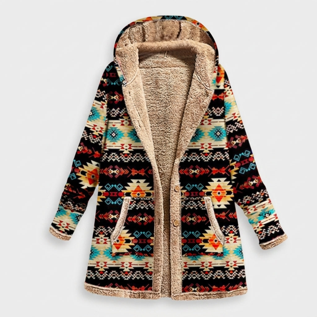 Emilia | Black Patchwork Hooded Fleece Jacket