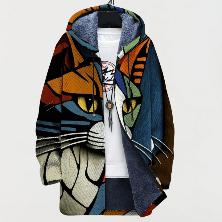 Rosaria | Oversized Cat-Print Hooded Cardigan