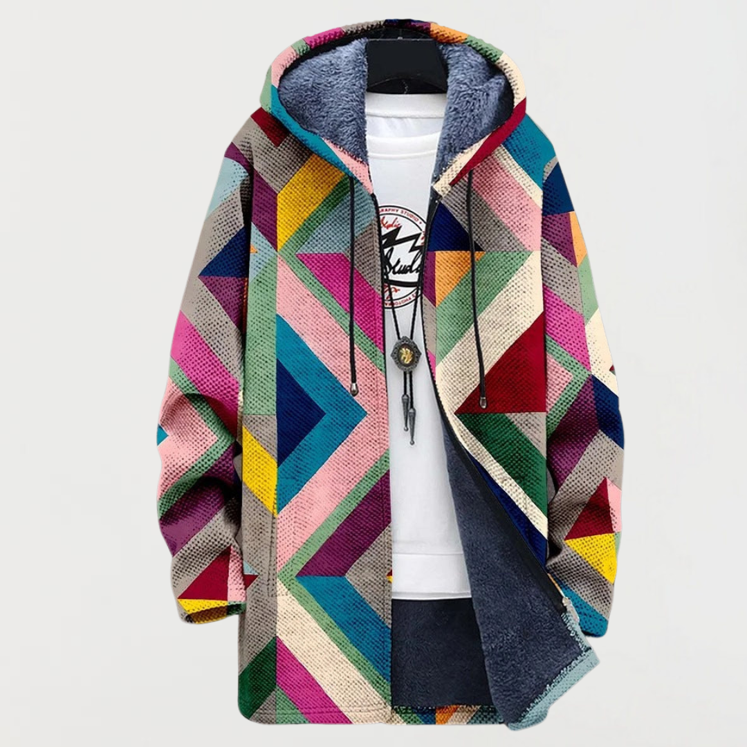 Sofia | Geometric-Pattern Hooded Cardigan