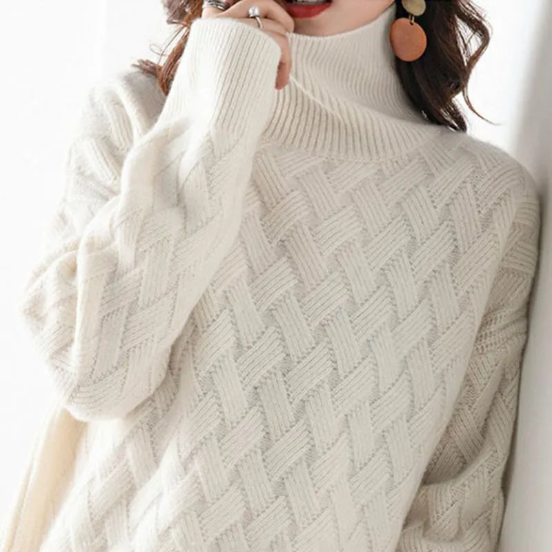 Anna | Basketweave-Knit Turtleneck Sweater