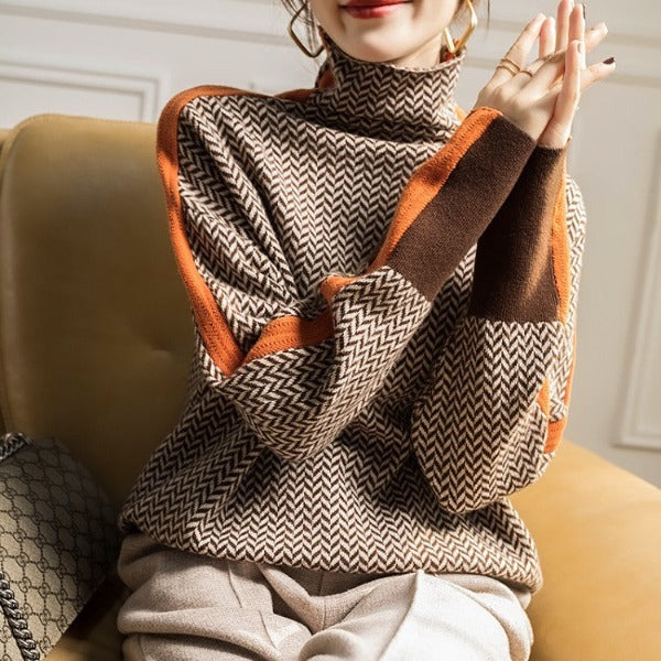 Ilenia | Luxe Herringbone Mock-Neck Sweater