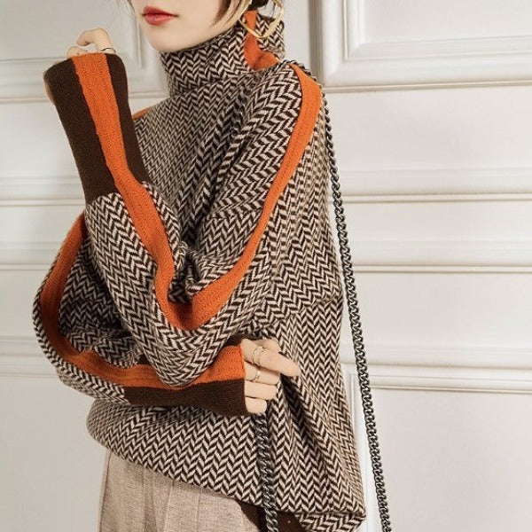 Ilenia | Luxe Herringbone Mock-Neck Sweater
