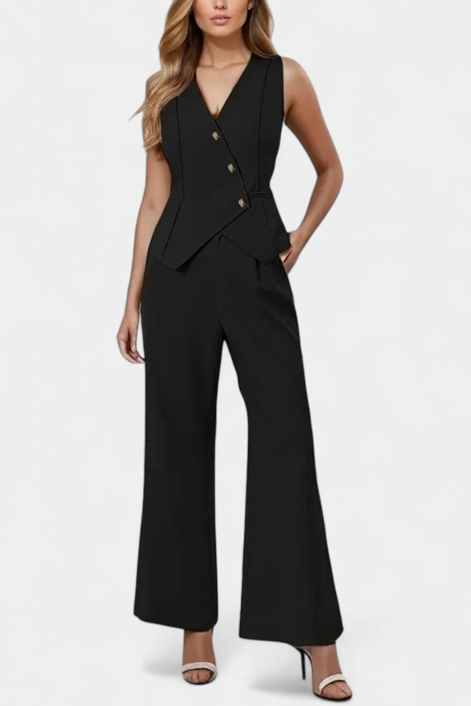 Immacolata Asymmetrical Peplum Vest and High-Waisted Pants Set