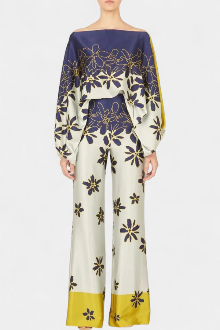 Artistic Print Off-the-Shoulder Top and Wide-Leg Pants Set by Giulia