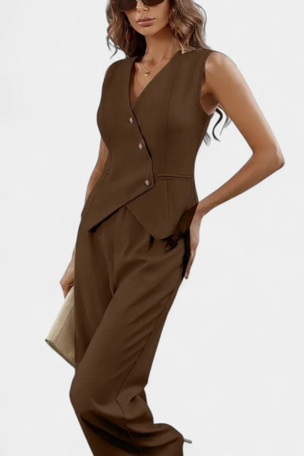 Immacolata Asymmetrical Peplum Vest and High-Waisted Pants Set