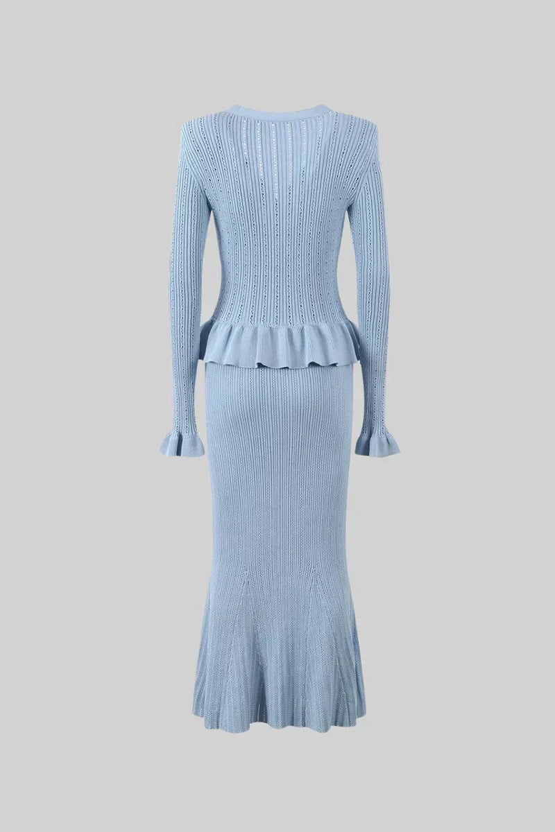 Sofia Knit Ensemble: Ruffled Cardigan and Flared Midi Skirt
